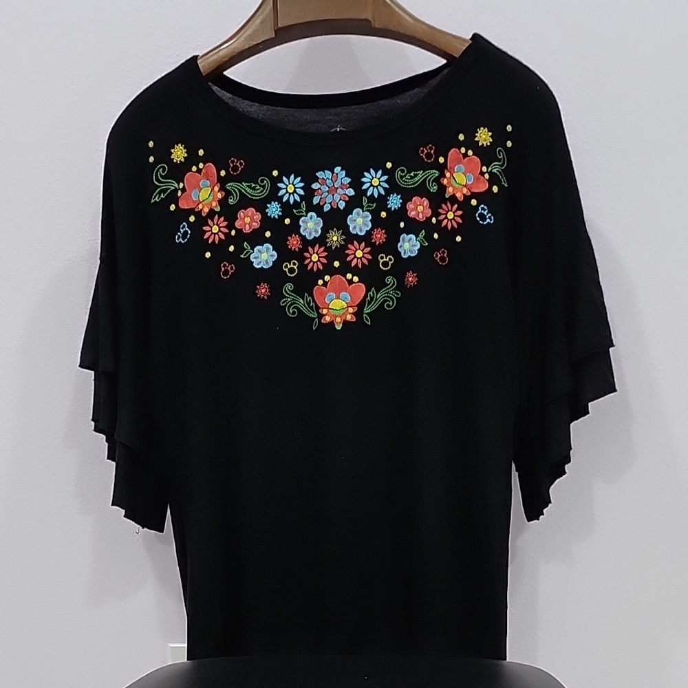 Disney Black and Orange Graphic Ruffled Blouse